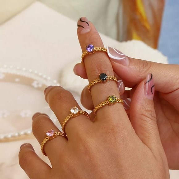 Pink Cubic Zirconia Woven Chain Adjustable Ring 18K Gold Plated‎ Stainles… - Picture 8 of 10